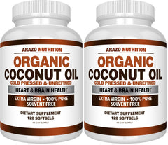 Arazo Nutrition Organic Coconut Oil bottle close-up showing purity and natural MCT content.