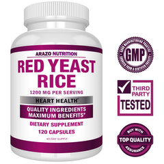 Arazo Nutrition Red Yeast Rice capsules in vegetarian form for everyday wellness.
