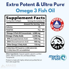 Arazo Nutrition omega-3 label close-up showing high EPA and DHA