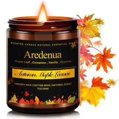 Aredenua Autumn Leaves Candle in amber jar creates cozy autumn ambience and long-lasting aroma.