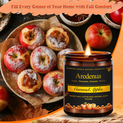 Aredenua Caramel Apple Candle warm glow enhances cozy winter evenings.
