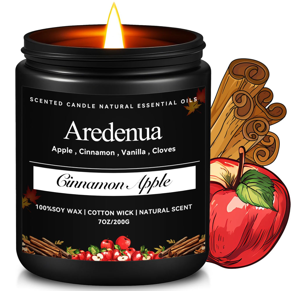 Aredenua Cinnamon Apple Candle in amber jar for festive warmth and long-lasting scent