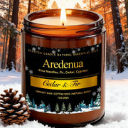 Aredenua Winter Candles cedar-fir jar for cozy holiday ambiance.