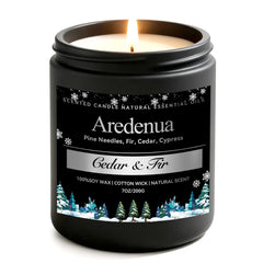 Aredenua winter forest candle in a glass jar enhances entryway freshness.