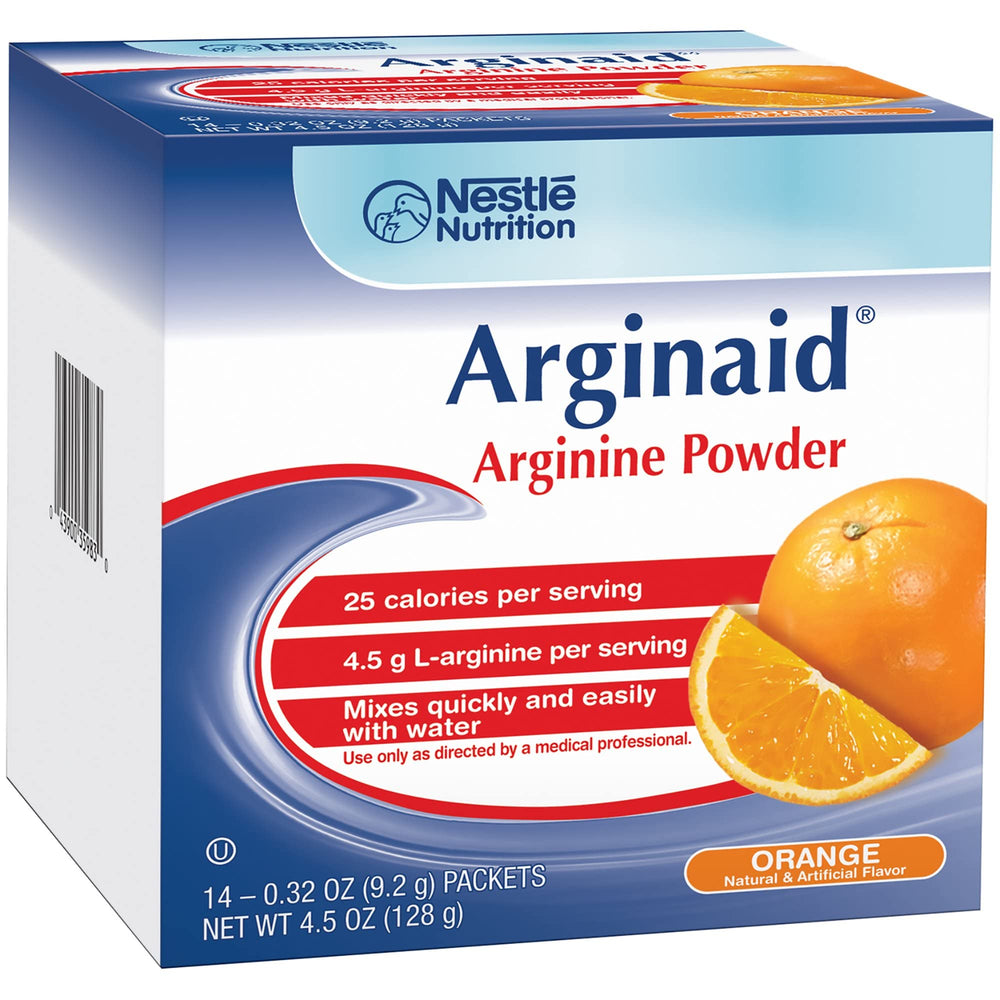 Arginaid Orange drink mix packet on a clean surface, easy daily use.