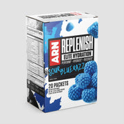 ARN Replenish Sour Blue Razz packets ready for on-the-go hydration.