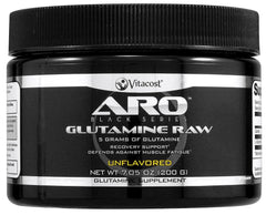 ARO-Vitacost Black Series Glutamine Raw 5g scoop for post-workout recovery support.