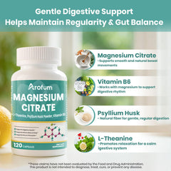 Arofum magnesium citrate capsules in a glass of water ready to take.