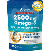 Arofum Omega-3 bottle front view highlighting lemon flavor for daily support.