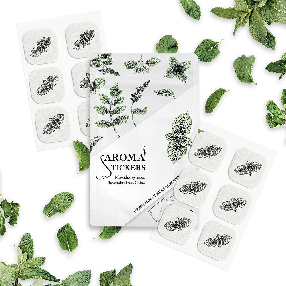 AROMA STICKERS Spearmint pack cover showing a natural scent option for on-the-go use.