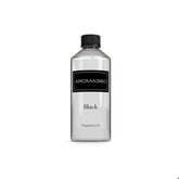 Aroma360 Black Diffuser Oil Blend bottle highlights a luxurious fragrance for living spaces.