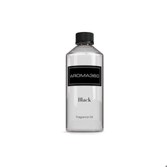 Aroma360 Black Diffuser Oil Blend bottle highlights a luxurious fragrance for living spaces.