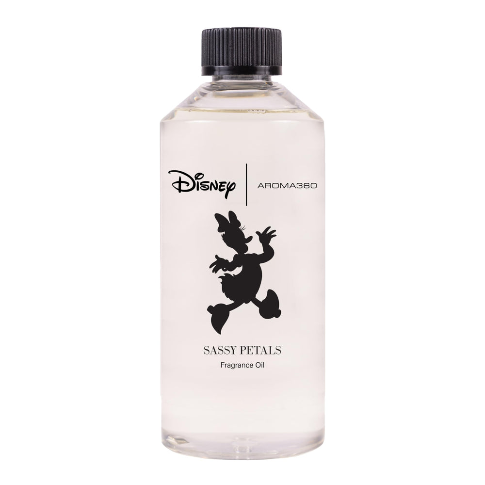 Aroma360 Daisy Duck Sassy Petals bottle showing premium diffuser oil for long-lasting aroma