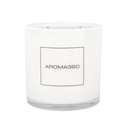 Aroma360 November Rain 55oz candle in a textured ceramic vessel for inviting spaces.
