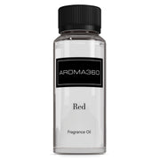 Aroma360 Red Diffuser Oil bottle pour releasing ruby grapefruit notes in a cozy living room.