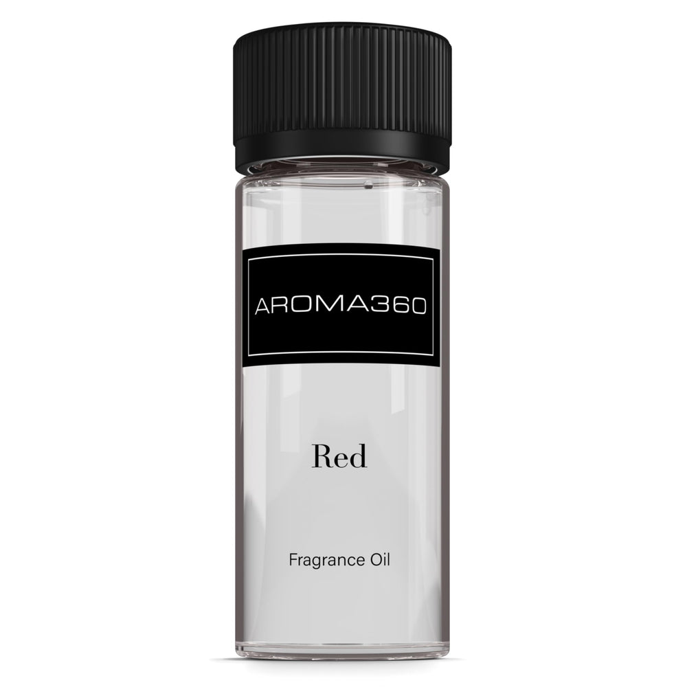 Aroma360 Red Diffuser Oil bottle adds luxury fragrance to refined spaces.