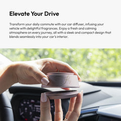 Aroma360 Sleek minimalist diffuser blends with car interior.