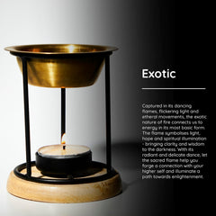 Aromafume Exotic Oil Burner on wooden coaster adds cozy space fragrance.
