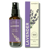 Aromafume Lavender Room Spray bottle releases a calming scent for bedding
