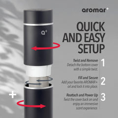 Aromar New York scent bottle releasing aroma in a vibrant office.