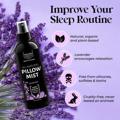 Aromasong lavender pillow spray mist near the pillow for sleep support.