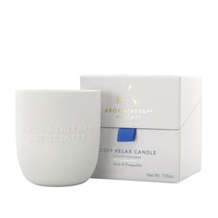 Aromatherapy Associates Deep Relax Candle packaging highlights vegan wax and luxury craftsmanship.