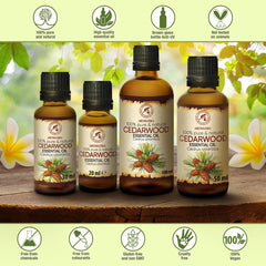 Aromatika cedarwood oil packaging emphasizes 100% natural purity.