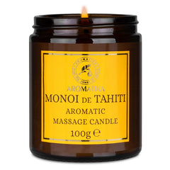 AROMATIKA Monoi Tahiti candle melts into silky oil for skin nourishment.