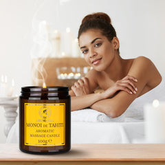 AROMATIKA massage candle warms oil on skin during a soothing massage.