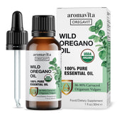 AROMAVITA Wild Oregano Oil bottle highlighting pure formula for versatile use.