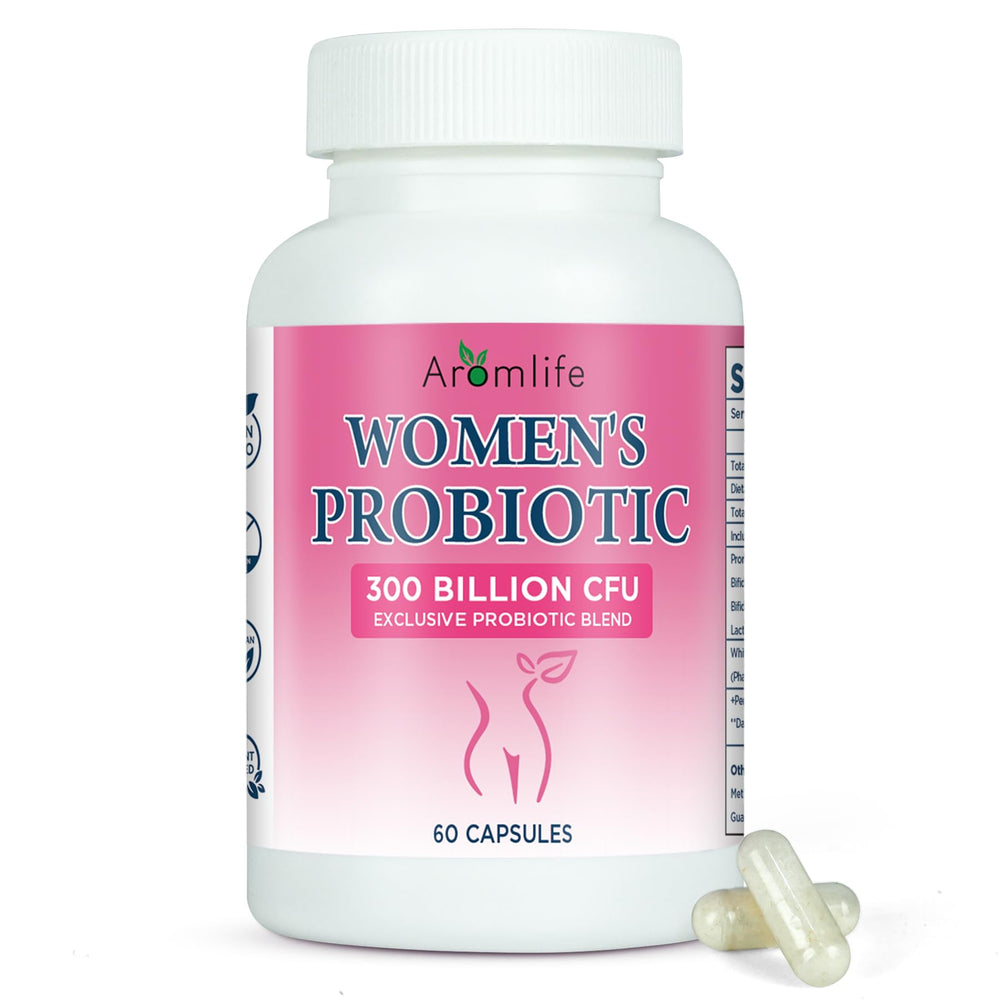 Aromlife women's probiotics bottle showing 300B CFU for daily digestive balance