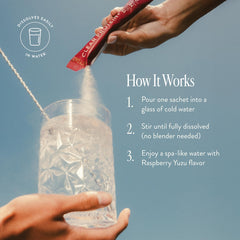 Arrae Clear Protein packaging open highlights easy mixing with sparkling water.