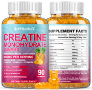 ArtDietistX Creatine Monohydrate gummies in pineapple flavor for pre-workout energy support.