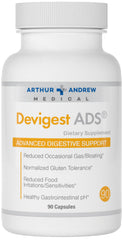 Devigest ADS bottle close-up highlighting vegan, broad-spectrum digestion support