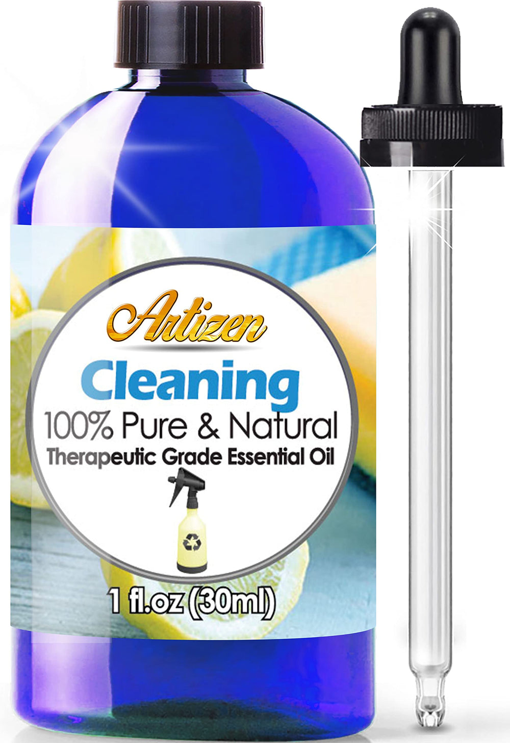 Artizen cleaning blend bottle label highlights a natural cleaner for kitchen and bathroom