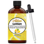 Artizen lemon essential oil bottle in amber glass protects purity and scent.