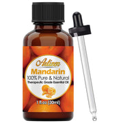 Artizen Mandarin essential oil bottle closeup in UV glass protecting purity.