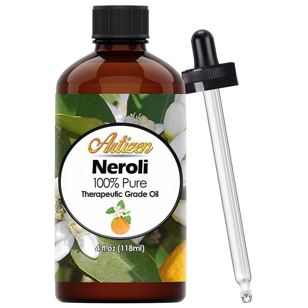 Artizen Neroli essential oil bottle with dropper, ideal for aromatherapy and skincare rituals.