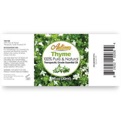 Artizen thyme oil bottle highlights concentrated aroma for skin care.