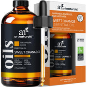 ArtNaturals Sweet Orange Oil bottle with dropper for convenient aromatherapy at home.
