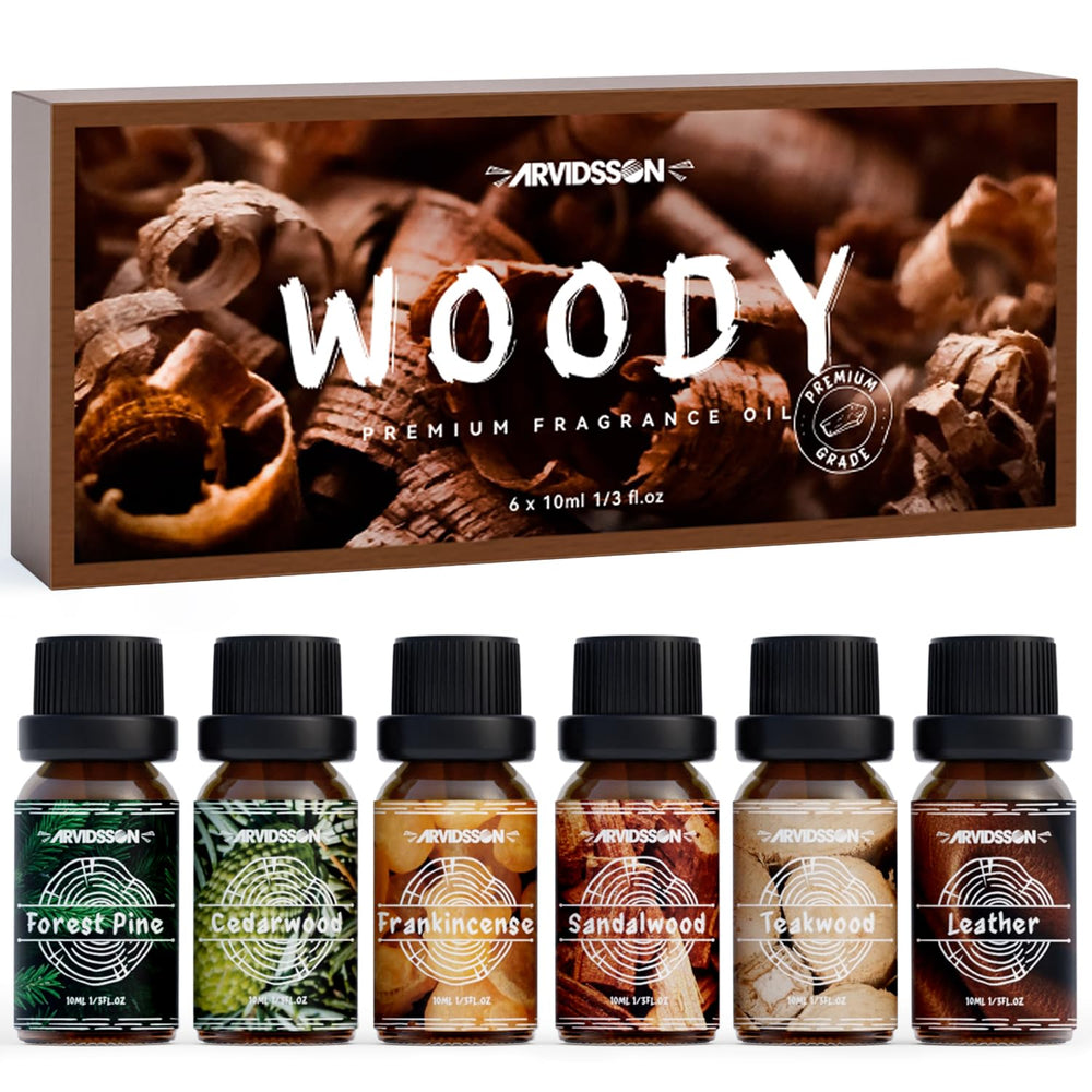 ARVIDSSON Woody Sandalwood bottle—warm, versatile for candles and diffusers.