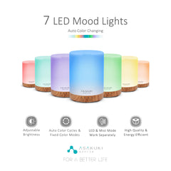 ASAKUKI 300ml diffuser with LED color options for mood lighting