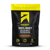 Ascent 100% Whey Chocolate bottle shows clean post-workout protein