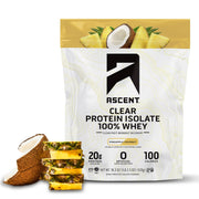 Ascent Clear Whey bottle on gym counter for post-workout refreshment.