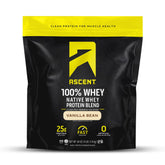 Ascent 100% Whey Vanilla Bean container, highlighting pure protein for post-workout recovery