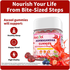 Ascool Ashwagandha Gummies berry-closeup, showcasing flavor and vegan recipe