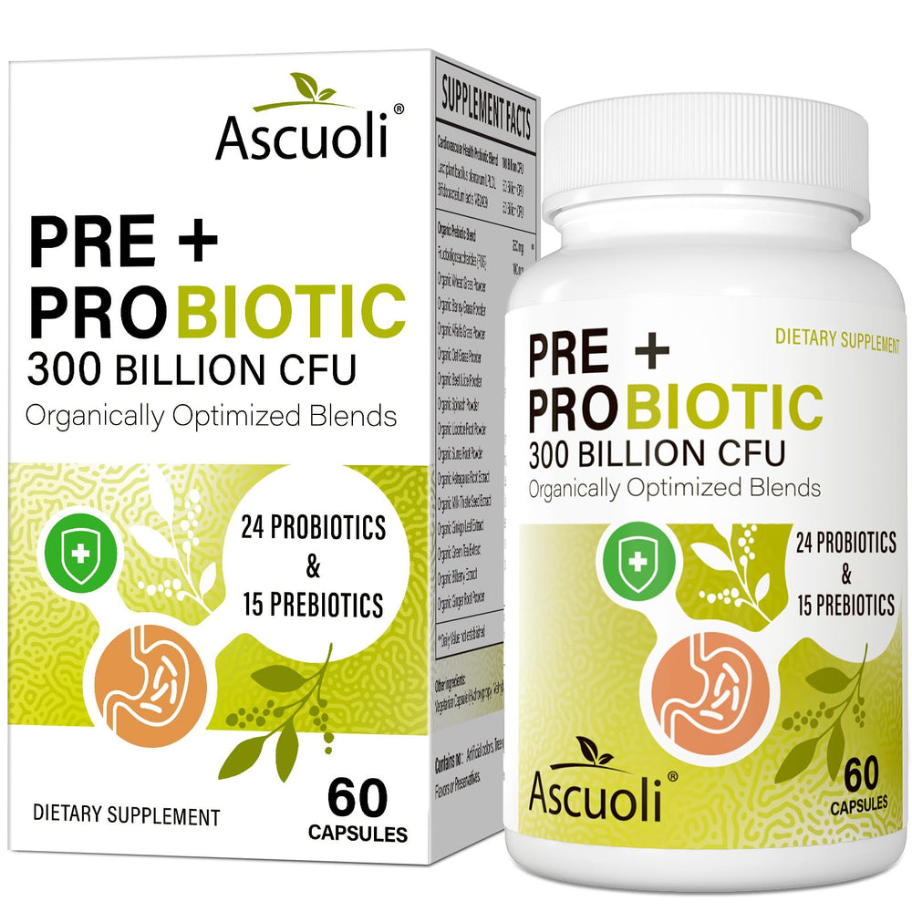 Ascuoli Probiotics bottle front showing 300B CFU for daily gut support