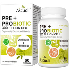 Ascuoli Probiotics bottle front showing 300B CFU for daily gut support