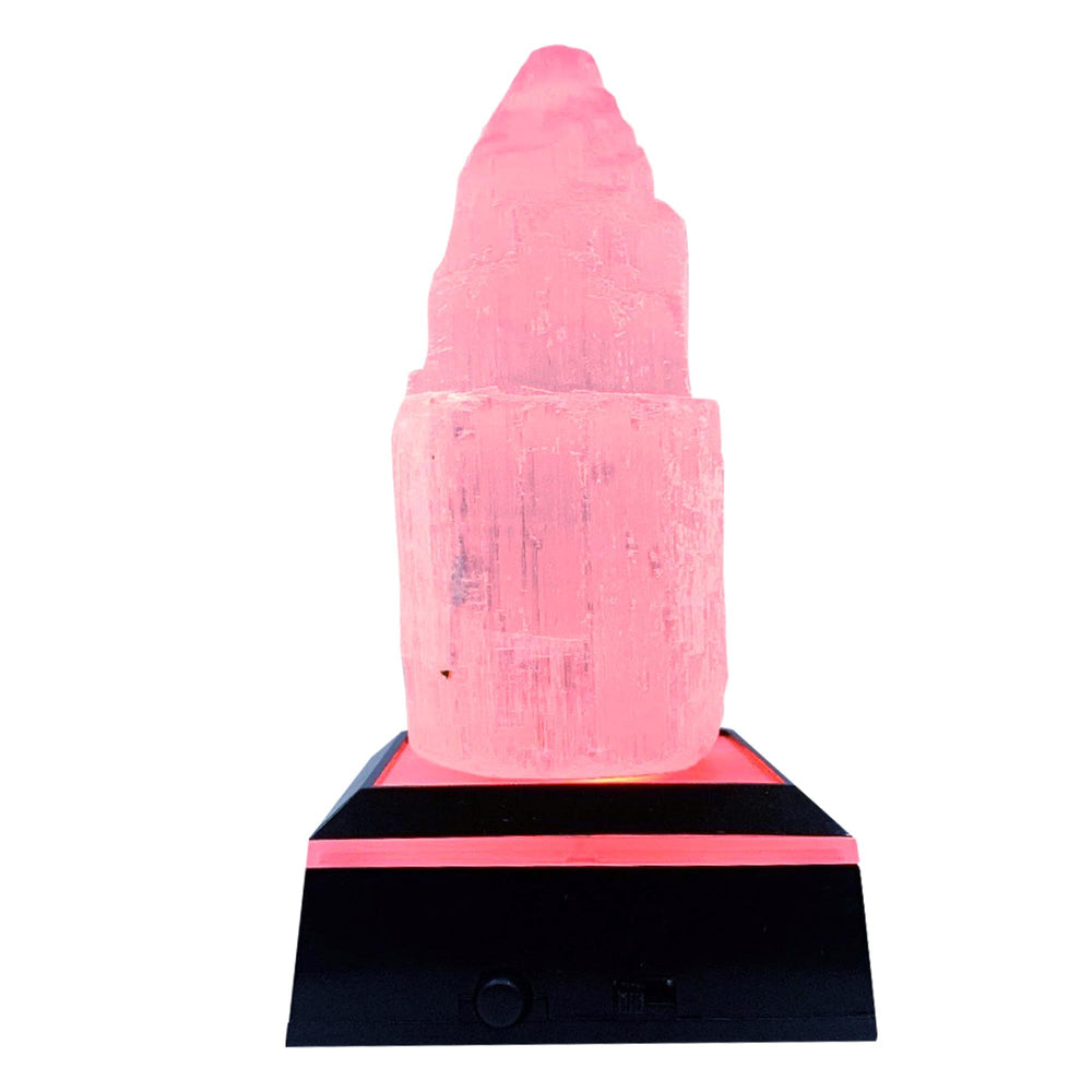 ASENTE 4-inch selenite tower with LED base for serene display and calming ambience.
