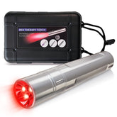 A SmallGoal infrared red light therapy wand, silvery front view, for convenient whole-body use.